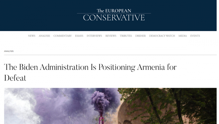       “The European Conservative”:    "Bayden administrasiyası Ermənistanı məğlubiyyətə hazırlayır"   