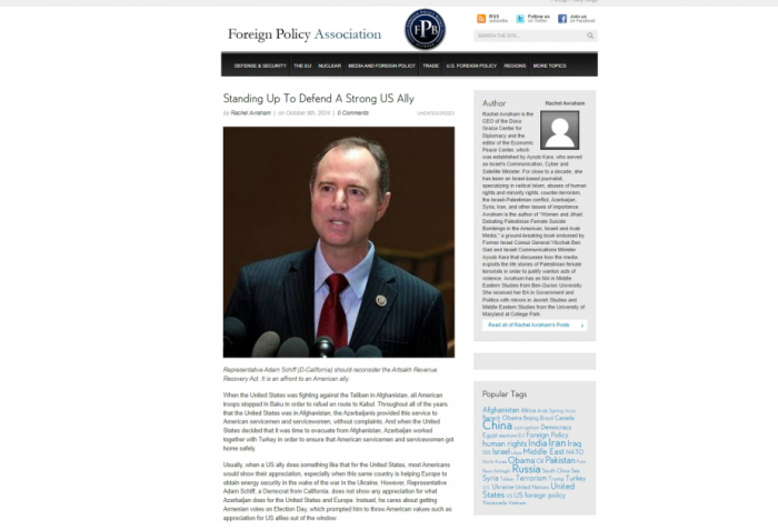 Adam Schiff fails to appreciate Azerbaijan’s Role, Says US Foreign Policy Association