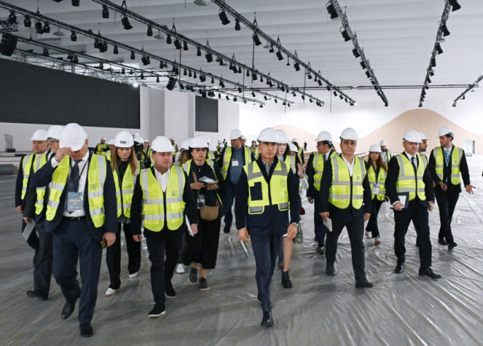 Media representatives view ongoing preparations for COP29 at Baku Olympic Stadium