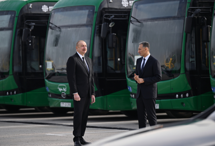 President Ilham Aliyev reviews operations of Zigh Electric Bus Depot