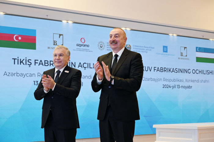 Presidents of Azerbaijan, Uzbekistan join opening ceremony of sewing factory in Khankandi via video link