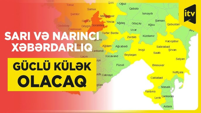    Küləkli hava şəraiti ilə bağlı sarı və narıncı    xəbərdarlıq    verilib  
   