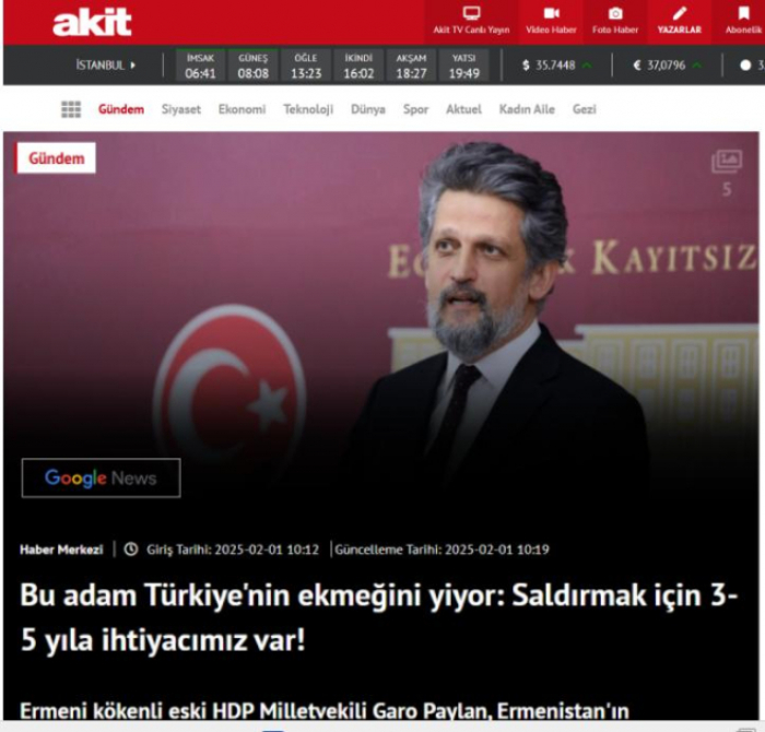   Türk mediası erməniəsilli deputatın Azərbaycan əleyhinə bəyanatlarını tənqid edib   