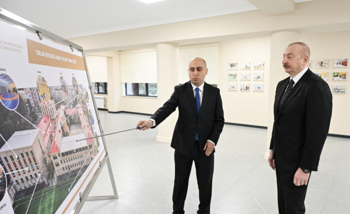  El Presidente de Azerbaiyán se familiarizó con las condiciones creadas en el Liceo Deportivo "Vatan" tras su reconstrucción 