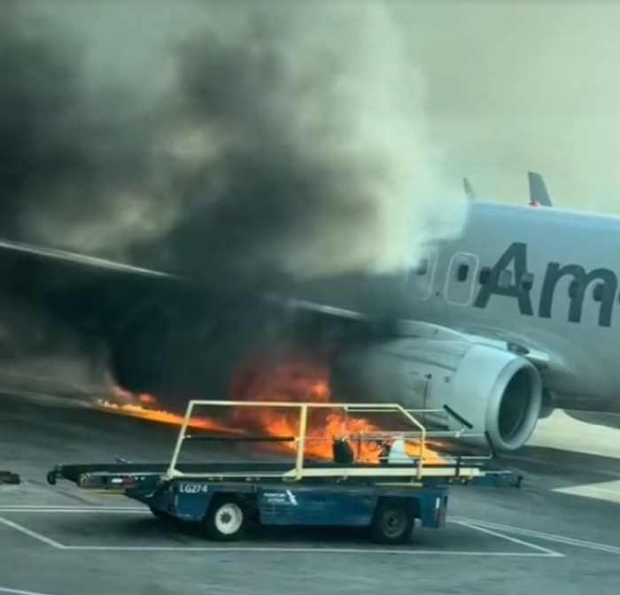 American Airlines flight catches fire at Denver