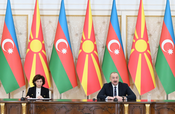  Los Presidentes de Azerbaiyán y Macedonia del Norte hacen declaraciones a la prensa 