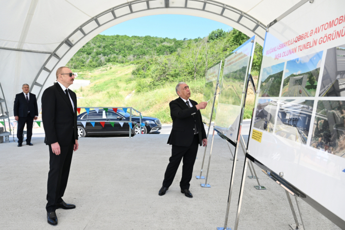  El Presidente de Azerbaiyán inspeccionó la construcción del tramo Mughanli-Ismayilli-Gabala de la autopista Bakú-Gabala 