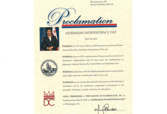 Washington Mayor issues proclamation on Azerbaijan’s Independence Day