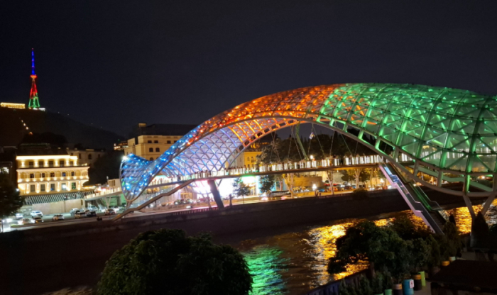   Tbilisi’s TV Tower and Bridge of Peace lit up with Azerbaijani tricolor  