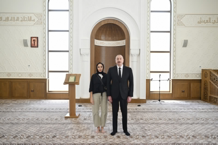  Le président Aliyev et son épouse participent à l’inauguration de la mosquée du village de Dachalty 