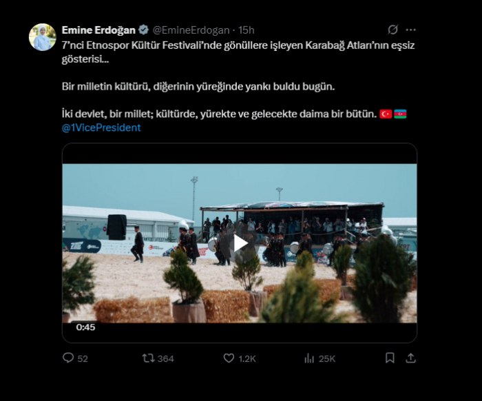 Qarabağ atları Əminə Ərdoğanı kövrəltdi Qarabağ atları Əminə Ərdoğanı kövrəltdi