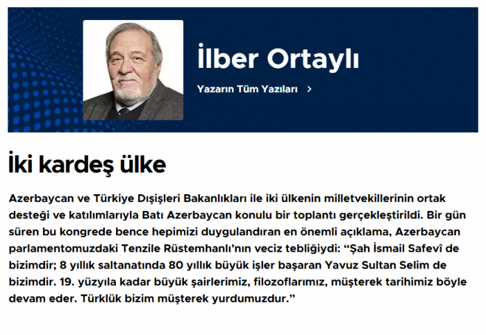 İlbər Ortaylı: "Zəngəzur məsələsi həllini tapmalıdır" İlbər Ortaylı: "Zəngəzur məsələsi həllini tapmalıdır"