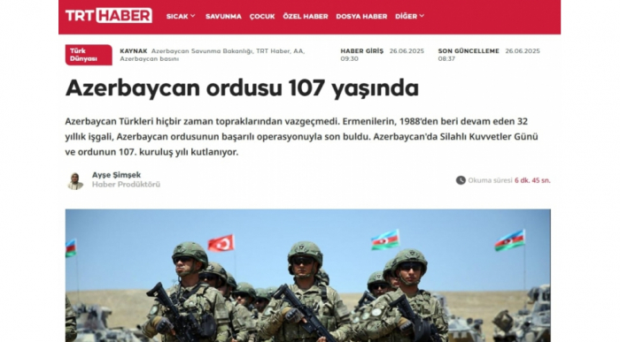   “TRT Haber” Azərbaycan Ordusuna həsr olunan reportaj yayımlayıb  
   