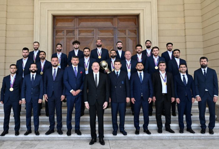  President Ilham Aliyev receives members of Azerbaijan national team, winners of the minifootball World Cup 