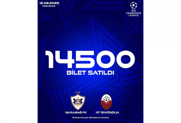 “Qarabağ” – “Şkendiya” oyununa satılmış biletlərin sayı açıqlanıb  
