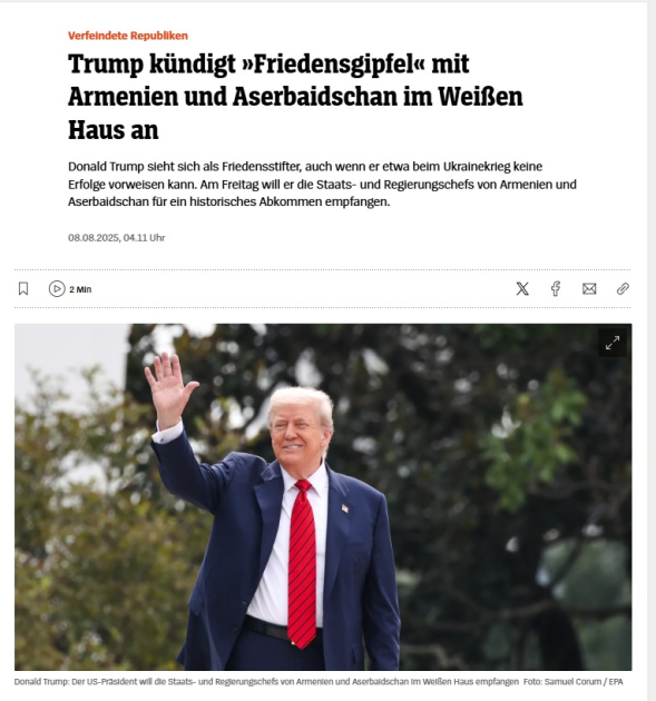 German media highlights upcoming meeting between leaders of Azerbaijan and Armenia in Washington