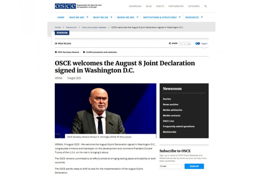 OSCE stands ready to fulfil its task for implementation of August 8 Joint Declaration