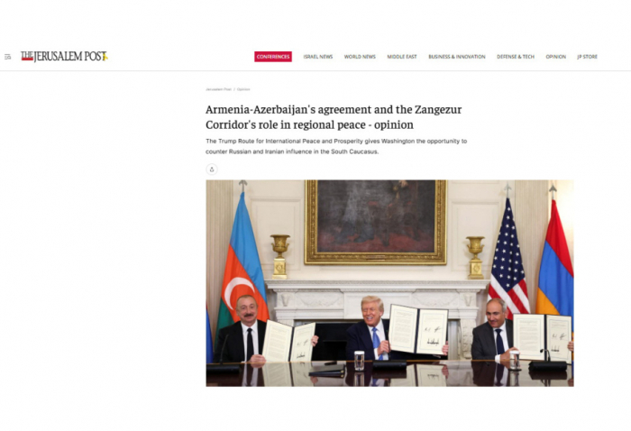 The Jerusalem Post publishes article on Washington meeting and Zangezur corridor