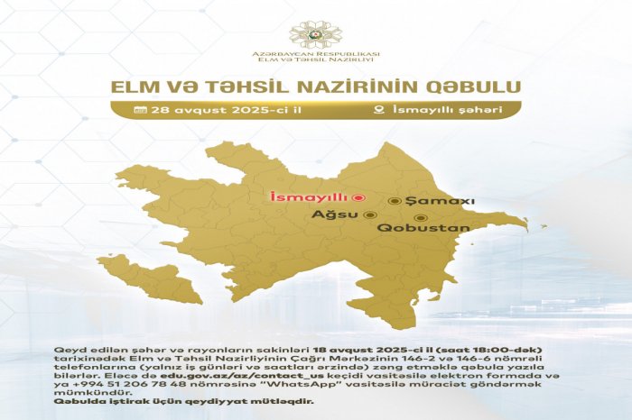 Elm və təhsil naziri İsmayıllıda vətəndaşları qəbul edəcək  
