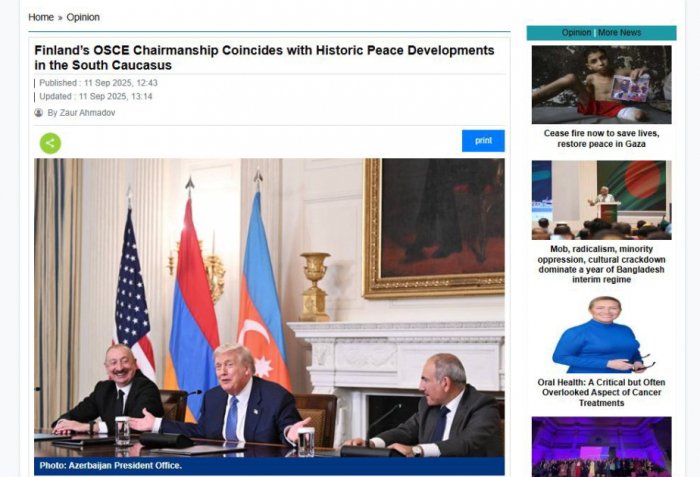Peace process in the South Caucasus in spotligh of Finnish newspaper