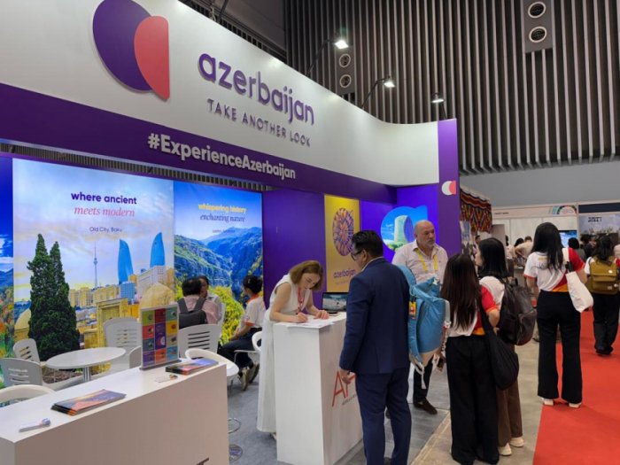   Azerbaijan displays its national stand at Int