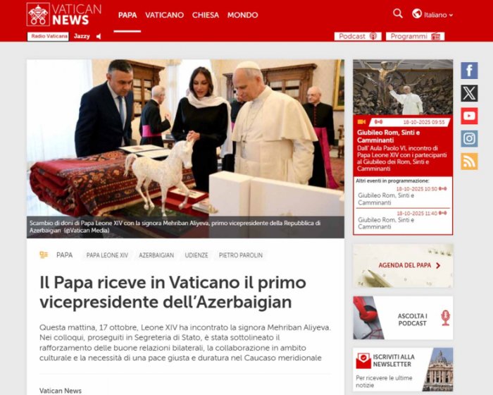    Birinci vitse-prezident Mehriban Əliyevanın Roma Papası ilə görüşü geniş işıqlandırıb   