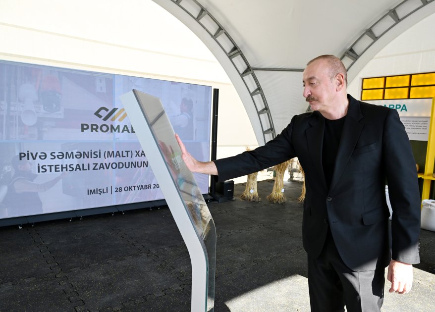 President Ilham Aliyev attends inauguration of barley malt processing facility in Imishli