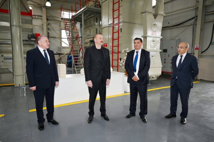 President Ilham Aliyev visits cotton processing plant in Sabirabad