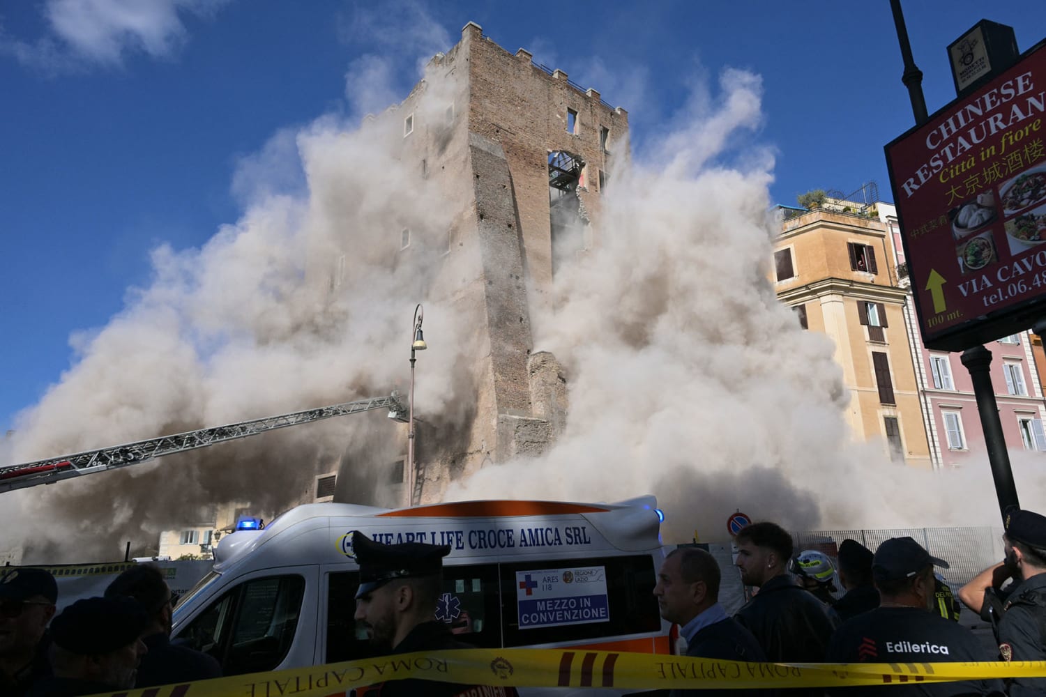 Rescue under way after medieval tower partially collapses in Rome