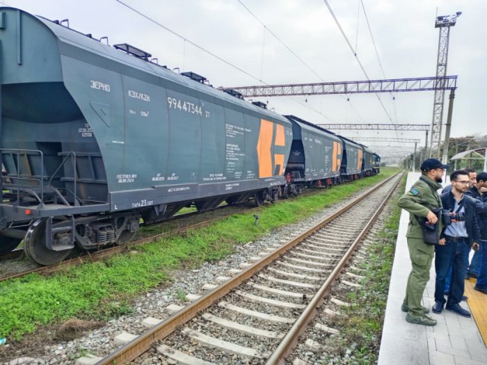   Another freight train bound for Armenia via Azerbaijan arrives at Bilajari Railway station  