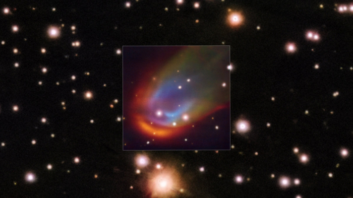 Astronomers observe white dwarf star leaving colorful shock wave