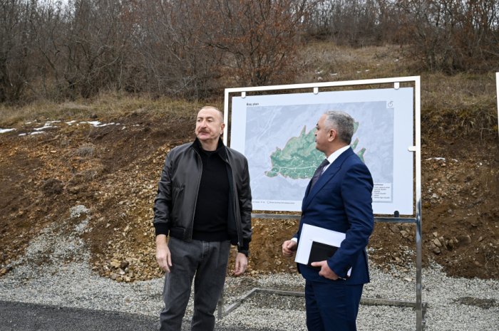  Presidente Ilham Aliyev se familiariza con los trabajos realizados en la aldea Heyvali del distrito de Aghdere 