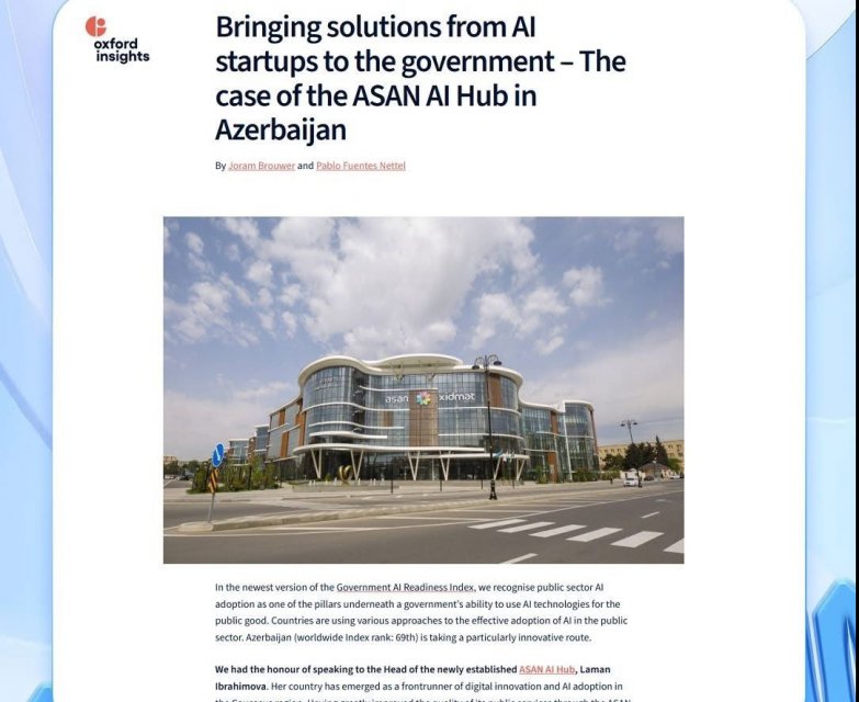 "ASAN AI Hub" beynəlxalq analitik mərkəzin diqqətində
