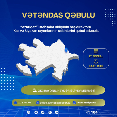  "Azəriqaz" rəhbərliyi Xızıda vətəndaş qəbulu keçirəcək