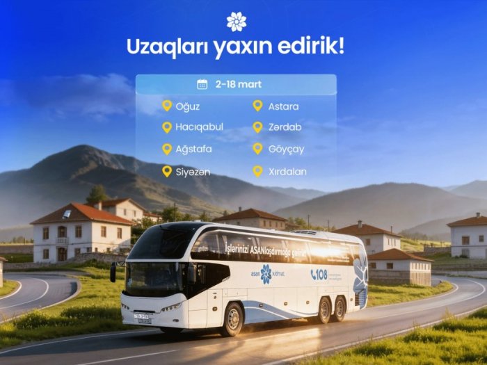Martda Səyyar ASAN xidmətin fəaliyyət göstərəcəyi ünvanlar bəlli olub