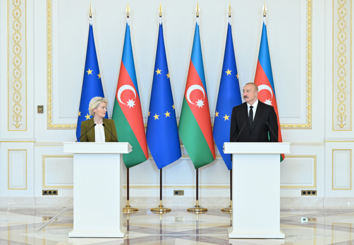    İlham Əliyev və Ursula Fon der Lyayen mətbuata bəyanatlarla çıxış ediblər    | VIDEO      