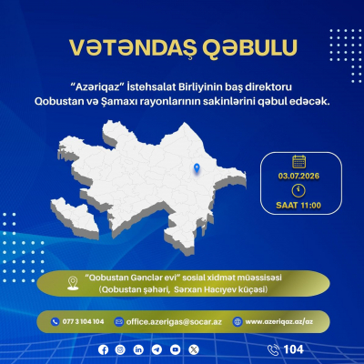 "Azəriqaz"ın rəhbərliyi vətəndaşları qəbul edəcək