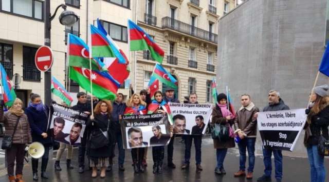 Protest action held in Paris to release Azerbaijani hostages
