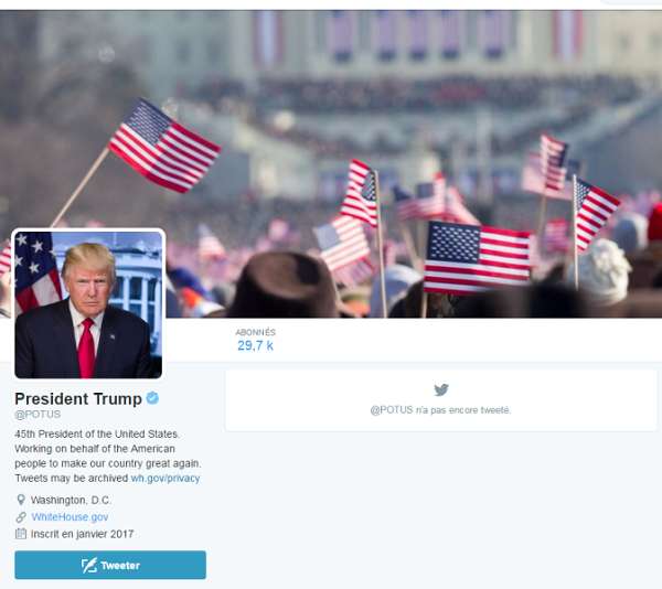 Investiture: le compte Twitter aux couleurs du nouveau président américain