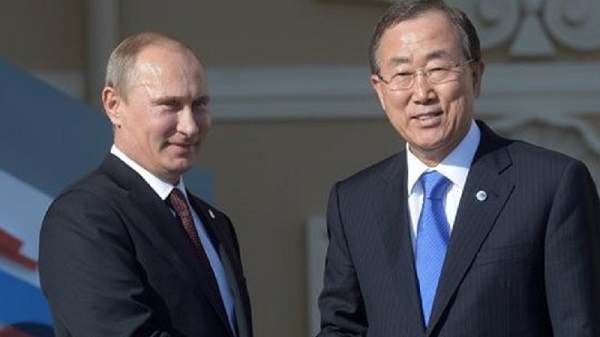 Rencontre Poutine, Ban Ki-moon et Di Mistura à Saint Petersbourg