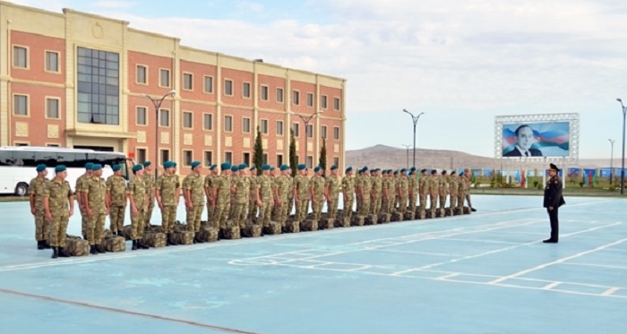 A group of Azerbaijani peacekeepers seen off to Afghanistan