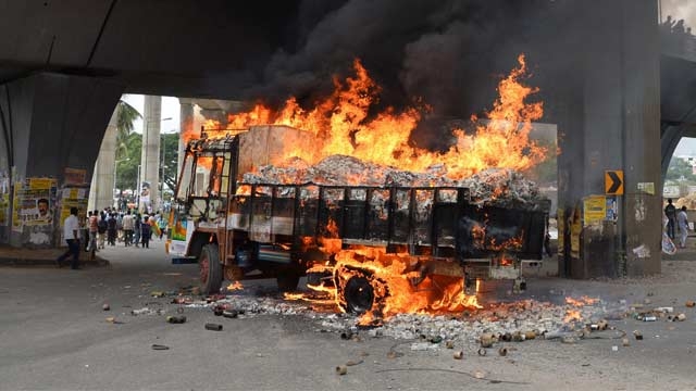 More than 20 buses torched in Bengaluru bus depot, India