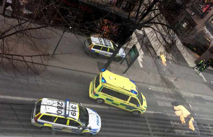 CCTV captures shocking moment truck speeds down Stockholm street- VIDEO