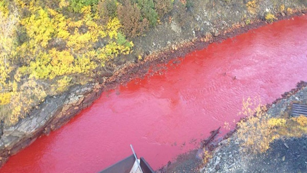 En Russie, une rivière devient mystérieusement rouge sang