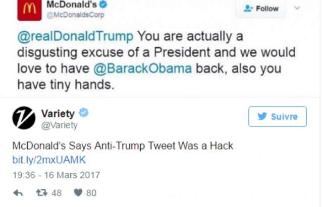 McDonald's s'excuse après l'envoi d'un tweet anti-Trump