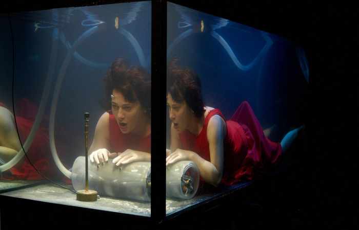 Des musiciens donnent un concerto en aquarium