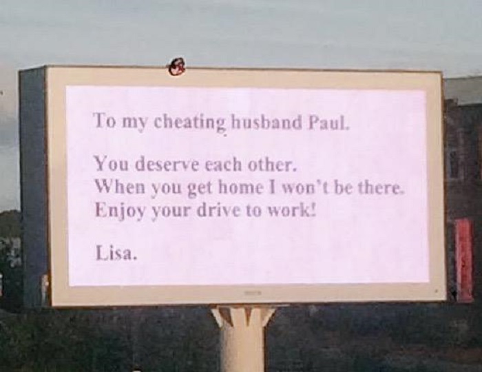 Botschaft an untreuen Ehemann: “Genieß die Fahrt zur Arbeit“