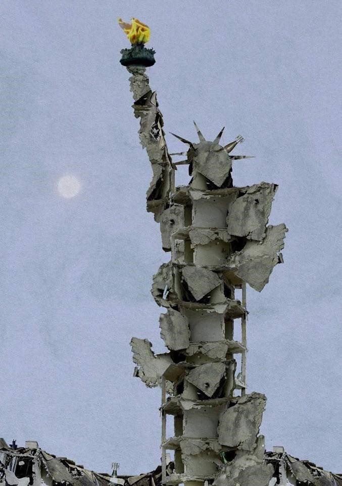 Syrian Statue of Liberty made from Aleppo rubble - PHOTO