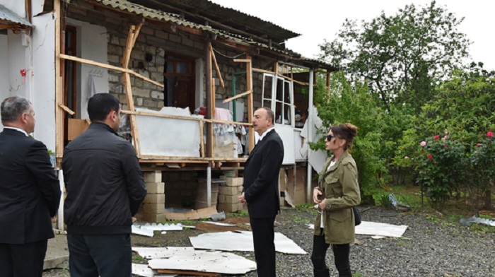 Ilham Aliyev views repair works in houses damaged by Armenian shelling during April battle in Aghdam