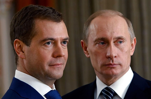 Vladimir Putin awards Dmitry Medvedev with Order 